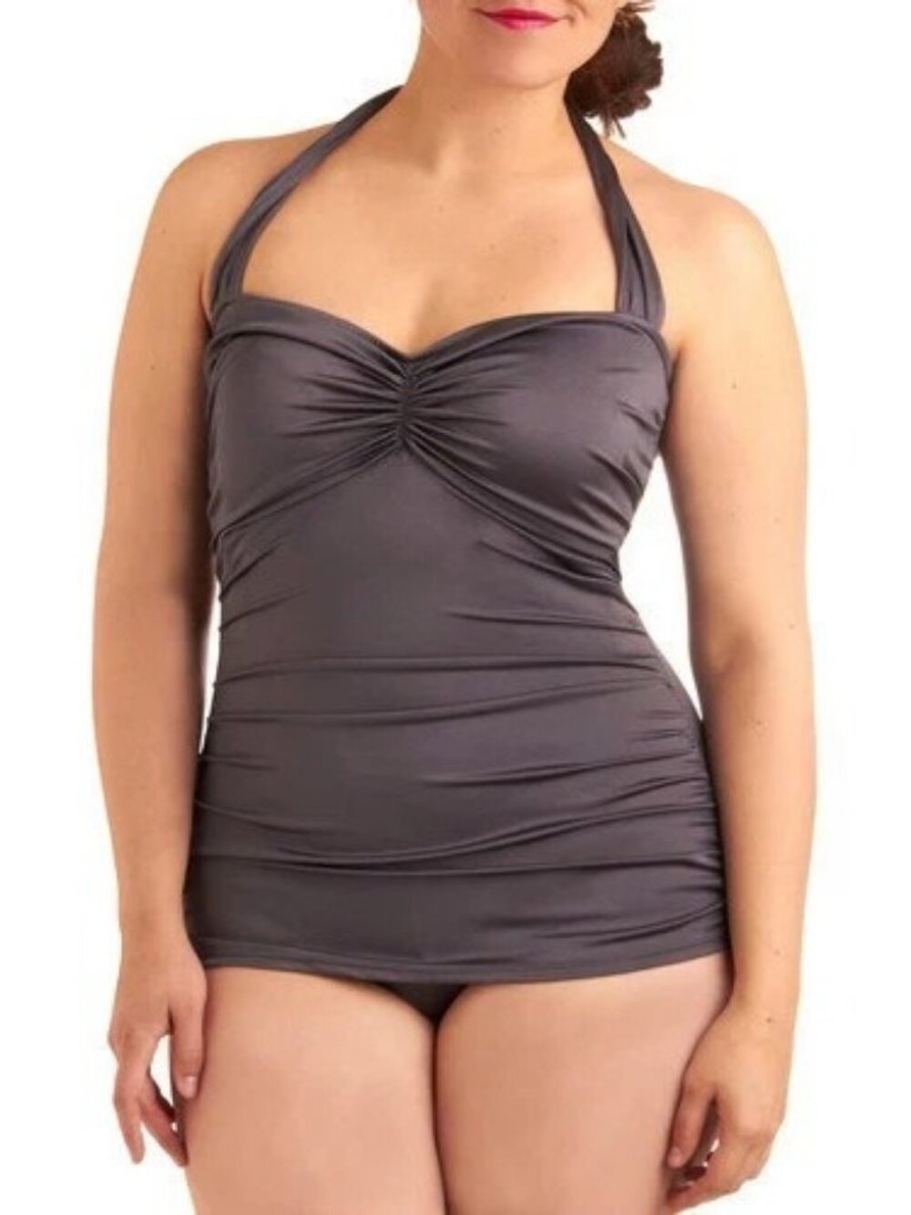 Esther Williams One Piece Halter Swimsuit Gray Made USA Pinup 50s Style 22W NEW